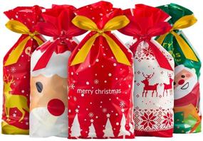 img 4 attached to 50 PCS Christmas Candy Bag - Festive Treat Bags for Birthday 🎅 Party, Snack Wrapping, Wedding Gift, & Party Favor - Merry X-mas Drawstring Gift Bags