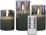 eldnacele glass candles flameless flickering candles - remote control & timer, set of 3 black glass candles - 3d wick led - battery operated pillar candles - warm light - d3” x h4” 5” 6” логотип