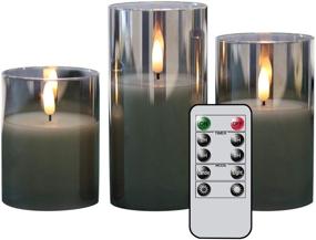 img 4 attached to Eldnacele Glass Candles Flameless Flickering Candles - Remote Control & Timer, Set of 3 Black Glass Candles - 3D Wick LED - Battery Operated Pillar Candles - Warm Light - D3” x H4” 5” 6”