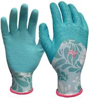 🧤 digz long cuff stretch knit garden gloves: full finger latex coating, blue leaves pattern, size medium logo