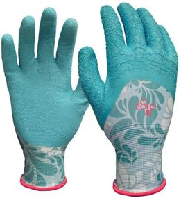 img 2 attached to 🧤 Digz Long Cuff Stretch Knit Garden Gloves: Full Finger Latex Coating, Blue Leaves Pattern, Size Medium