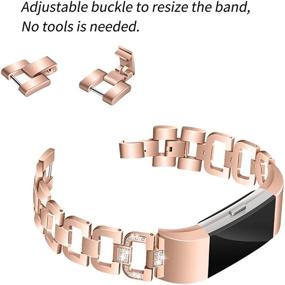 img 2 attached to 💎 Mtozon Metal Bands Compatible with Fitbit Charge 2: Stylish Rose Gold Slim Bling Bands with Rhinestone Replacement, Perfect Bracelet for Women