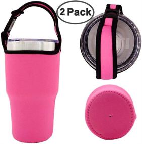 img 3 attached to 🥤 IHUIXINHE Tumbler Carrier Holder Pouch 2 Pack - Neoprene Black Sleeve Accessories for 30oz Stainless Steel Travel Insulated Coffee Mug with Carrying Handle– Light Hand Free Bag (Black & Pink)