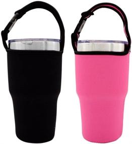 img 4 attached to 🥤 IHUIXINHE Tumbler Carrier Holder Pouch 2 Pack - Neoprene Black Sleeve Accessories for 30oz Stainless Steel Travel Insulated Coffee Mug with Carrying Handle– Light Hand Free Bag (Black & Pink)