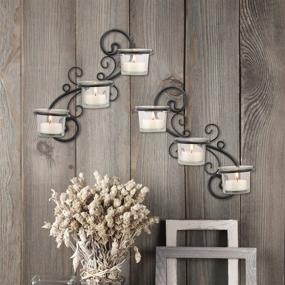 img 1 attached to 🕯️ Black Tea Light Candle Holder Wall Sconce Set, 6-tealight by Stonebriar Decor