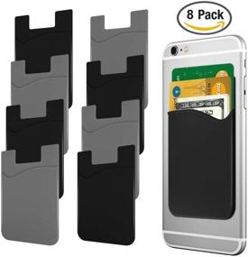 img 3 attached to Colorful Silicone Stick-on Cellphone Card Holder Back Wallet, JINYEXUAN - 8 pcs, with 3M Adhesive for Credit Cards and ID Cards (Black/Grey)