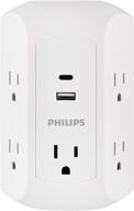 🔌 удлинитель philips 5 розеток с usb-c и usb портами: защита от перенапряжения, розетки с интервалом для адаптеров, трехконтактные, боковой доступ, с заземлением - идеально для зарядки мобильных телефонов (белый, spp5252wc/37) логотип