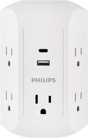 img 4 attached to 🔌 Удлинитель Philips 5 розеток с USB-C и USB портами: защита от перенапряжения, розетки с интервалом для адаптеров, трехконтактные, боковой доступ, с заземлением - идеально для зарядки мобильных телефонов (белый, SPP5252WC/37)