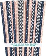 🎀 vibrant pink and navy blue chevron and stripe paper straws - 100 pack, 7.75 inches логотип