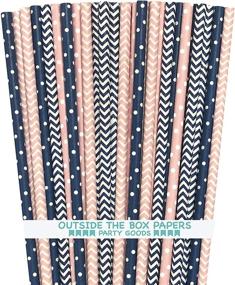 img 4 attached to 🎀 Vibrant Pink and Navy Blue Chevron and Stripe Paper Straws - 100 Pack, 7.75 Inches