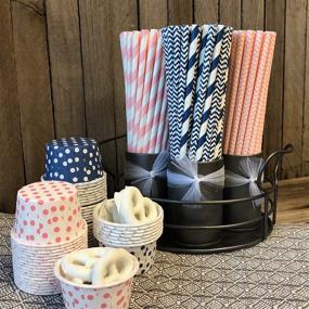 img 3 attached to 🎀 Vibrant Pink and Navy Blue Chevron and Stripe Paper Straws - 100 Pack, 7.75 Inches