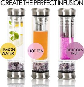 img 1 attached to 💎 Crystal Water Bottle: Double Wall Glass for Hot/Cold Drinks, Natural Crystal Elixir, Tea Infuser, Leak-Proof - Spiritual Gifts for Women, 8.45 oz