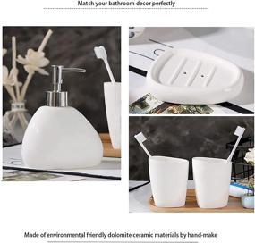 img 2 attached to 🛁 BLBYHO 5-Piece White Ceramic Bathroom Accessory Set for Vanity Countertop - Includes Soap Dispenser, Toothbrush Holder, 2 Tumblers, and Soap Dish - Perfect Family Gift