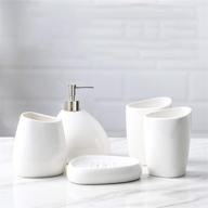 🛁 blbyho 5-piece white ceramic bathroom accessory set for vanity countertop - includes soap dispenser, toothbrush holder, 2 tumblers, and soap dish - perfect family gift logo