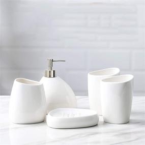img 4 attached to 🛁 BLBYHO 5-Piece White Ceramic Bathroom Accessory Set for Vanity Countertop - Includes Soap Dispenser, Toothbrush Holder, 2 Tumblers, and Soap Dish - Perfect Family Gift