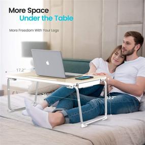 img 2 attached to Nulaxy Folding Table: XXL Large Size Laptop Desk with Storage Drawer and Book Stand for Bed and Sofa - White Oak