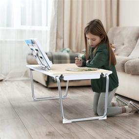 img 1 attached to Nulaxy Folding Table: XXL Large Size Laptop Desk with Storage Drawer and Book Stand for Bed and Sofa - White Oak