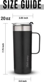 img 3 attached to 🥤 Easy Life - Stainless Steel Mug with Handle, Vacuum Insulated for Hot and Cold Drinks, Leak-Proof, Spill-Proof, Black, 20 oz