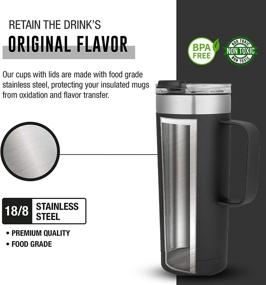 img 2 attached to 🥤 Easy Life - Stainless Steel Mug with Handle, Vacuum Insulated for Hot and Cold Drinks, Leak-Proof, Spill-Proof, Black, 20 oz