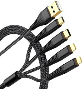 img 4 attached to 🔌 6FT Многофункциональный зарядный кабель 3A, Нейлоновый плетеный 4 в 1 Многофункциональный USB-кабель для нескольких устройств - Универсальный зарядный шнур с коннекторами Type C/Micro USB для мобильных телефонов и др.