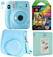📸 fujifilm instax mini 11 ice blue instant camera incl. fuji case, photo album, and fujifilm character 10-film pack (rainbow) logo