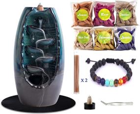 img 4 attached to 🔥 Backflow Incense Waterfall Burner Set with 150 Cones, 60 Sticks, Chakra Bracelet, Tweezer, Incense Holder, and Fireproof Mat