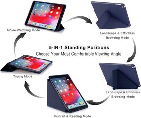 img 3 attached to 📱 Multi-Angle Origami Case for iPad 9.7 Inch 6th Gen 2018 & 5th Gen 2017, Compatible with iPad 9.7" Air 2013 & Air 2nd Gen 2014, 5-in-1 Viewing Angles, Smooth Silicone Cover & Soft TPU Back, Auto Wake/Sleep (Dark Blue)