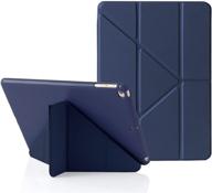 📱 multi-angle origami case for ipad 9.7 inch 6th gen 2018 & 5th gen 2017, compatible with ipad 9.7" air 2013 & air 2nd gen 2014, 5-in-1 viewing angles, smooth silicone cover & soft tpu back, auto wake/sleep (dark blue) logo