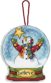 img 1 attached to ❄️ Delightful Dimensions Cross Stitch Believe Snowman Snow Globe Christmas Ornament Kit - 3.75'' W x 4.5'' H