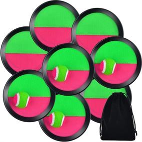 img 4 attached to 🎾 Fun Outdoor Game Set: WXJ13 4 Sets Paddle Catch Ball and Toss Game 15.5cm Velcro Catch Ball Set with Bag