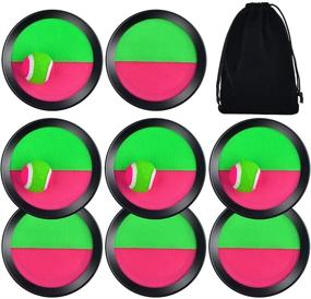 img 3 attached to 🎾 Fun Outdoor Game Set: WXJ13 4 Sets Paddle Catch Ball and Toss Game 15.5cm Velcro Catch Ball Set with Bag