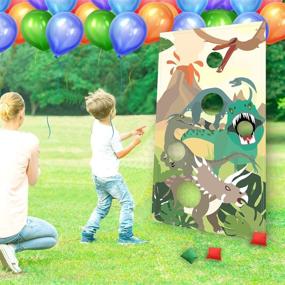 img 4 attached to Dinosaur Toss Games Banner - Realistic Dino Party Cornhole Game for Kids Boys Birthday - Jurassic World Family Gathering Party Supplies with 5 Bean Bags