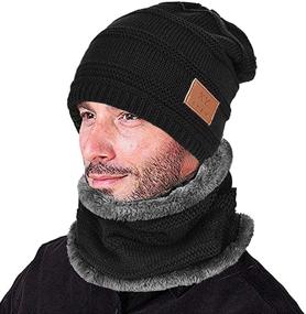 img 4 attached to 🧣 Warm Knit Winter Hat Scarf Set for Men & Women - Stay Cozy with 2-Piece Men's Hat, Cap, and Neck Warmer