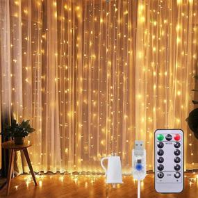 img 4 attached to 🌟 Sunlisky 300 LED Curtain String Lights: Remote Control, USB Powered, Waterproof Warm White Strip Lights for Indoor/Outdoor Décor