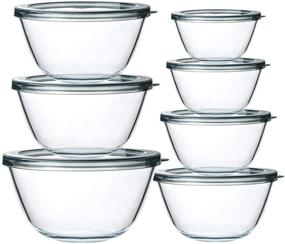 img 4 attached to 🥗 Glass Salad Bowls with Lids - 14-Piece Set for Meal Prep, Food Storage, and Serving - BPA-Free, Space-Saving Nesting Bowls - Cooking, Baking Essentials