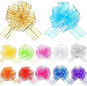 img 4 attached to Large Organza Pull Bow Gift Wrapping Set - 12 Pieces, 6 Inches Diameter, Mixed Colors - Perfect for Wedding Gift Baskets