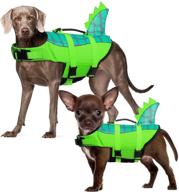 durable ripstop dog life jacket with adjustable straps - enhanced buoyancy, rescue handle - ideal for small, medium, or larger dogs - green dinosaur xs логотип