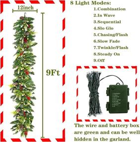 img 3 attached to 🎄 Enhance Festive Ambience with 9Ft Pre-lit Christmas Garland - LED Lights, Timed Battery Operation, Indoor/Outdoor Xmas Decor