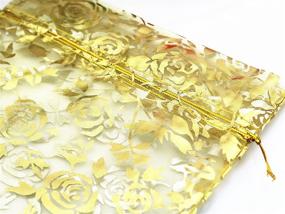 img 2 attached to 🌸 QIANHAILIZZ 8 x 12 Inch Gold Flower Drawstring Heart Organza Jewelry Gift Pouch - Perfect for Wedding Favors, Candy & More!