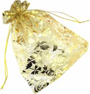 🌸 qianhailizz 8 x 12 inch gold flower drawstring heart organza jewelry gift pouch - perfect for wedding favors, candy & more! logo