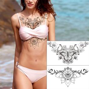 img 1 attached to 🌼 Glaryyears 6 Sheets Black Underboob Tattoo: Stunning Flower Bird Dragonfly Butterfly Leaf Designs for Women – Waterproof Body Art 5.4''x9.45” Temporary Stickers on Chest & Waist