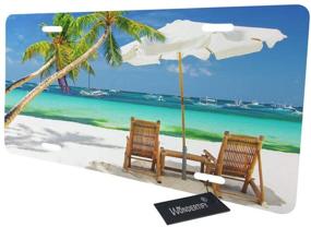 img 2 attached to 🏖️ WONDERTIFY Beach Relaxing Scene License Plate with Sea Palm Tree Chairs and Boats Decor - Decorative Front License Plate, Vanity Tag - Metal Car Plate, Aluminum Novelty License Plate - 6 X 12 Inch (4 Holes)