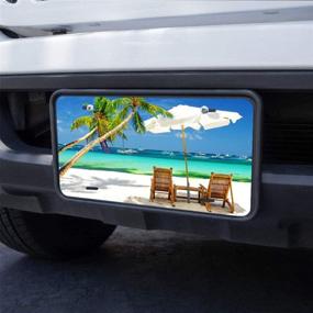 img 1 attached to 🏖️ WONDERTIFY Beach Relaxing Scene License Plate with Sea Palm Tree Chairs and Boats Decor - Decorative Front License Plate, Vanity Tag - Metal Car Plate, Aluminum Novelty License Plate - 6 X 12 Inch (4 Holes)