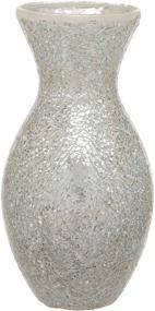img 1 attached to 💐 Stunning Maturi Floral Crackled Glass Mosaic Vase - Silver (28x11cm)