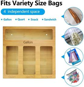 img 1 attached to Bamboo Drawer Organizer for Ziplock Bags - Laser Printed Ziploc Food Storage Holder, Dispenser for Sandwich, Snack, Quart, and Gallon Bags