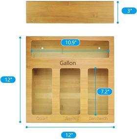 img 2 attached to Bamboo Drawer Organizer for Ziplock Bags - Laser Printed Ziploc Food Storage Holder, Dispenser for Sandwich, Snack, Quart, and Gallon Bags