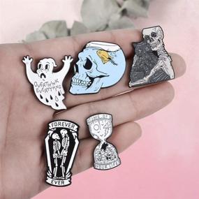 img 1 attached to 🎃 CheeseandU Halloween Enamel Pins: Skeleton Couples Gothic Brooches for Party and Friends Gift - White Skull, Punk Style, Romantic Rose