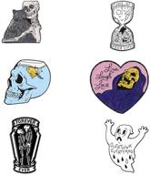 🎃 cheeseandu halloween enamel pins: skeleton couples gothic brooches for party and friends gift - white skull, punk style, romantic rose logo