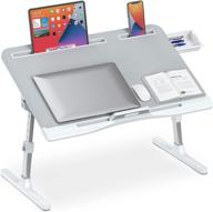 📚 большой серый стол для ноутбука на кровать - стол с ящиком для хранения, слотом для планшета и слотом для телефона - съемный граничник, столик из пвх-кожи для письма, работы, чтения, еды. логотип