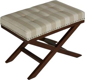 img 2 attached to 🛋️ Cortesi Home Kayla Traditional X Bench Ottoman: Linen with Nail Head Trim, Sandy Beach Stripes - Classy and Functional Addition to your Home Décor